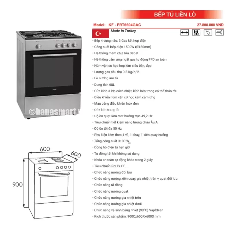 Bếp tủ liền lò KAFF KF-FRT6604GAC