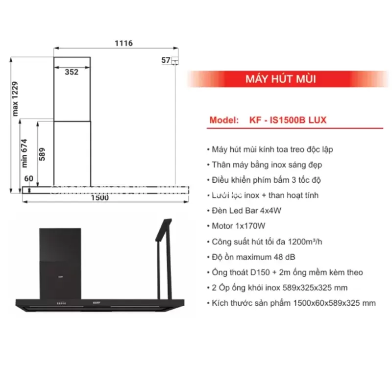 Máy hút mùi KAFF KF-IS1500B LUX