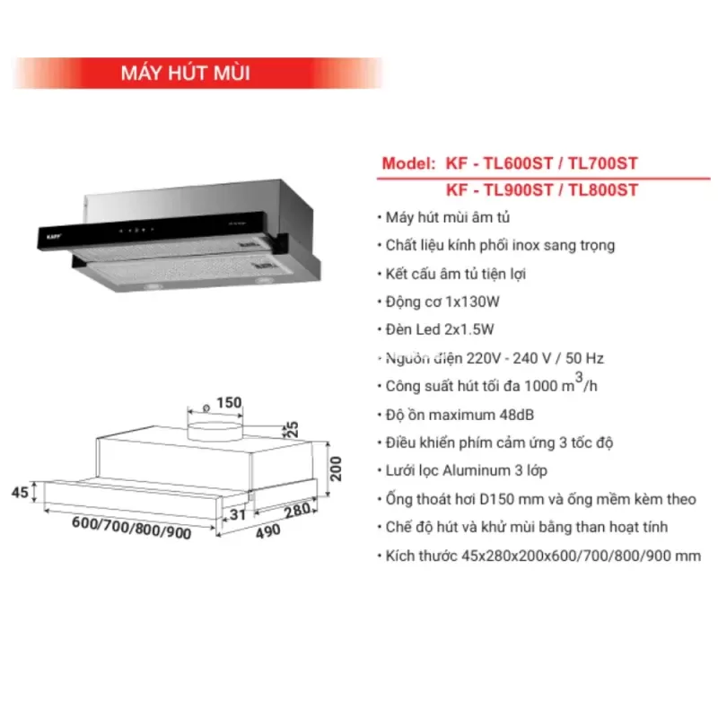 Máy hút mùi KAFF KF-TL600ST