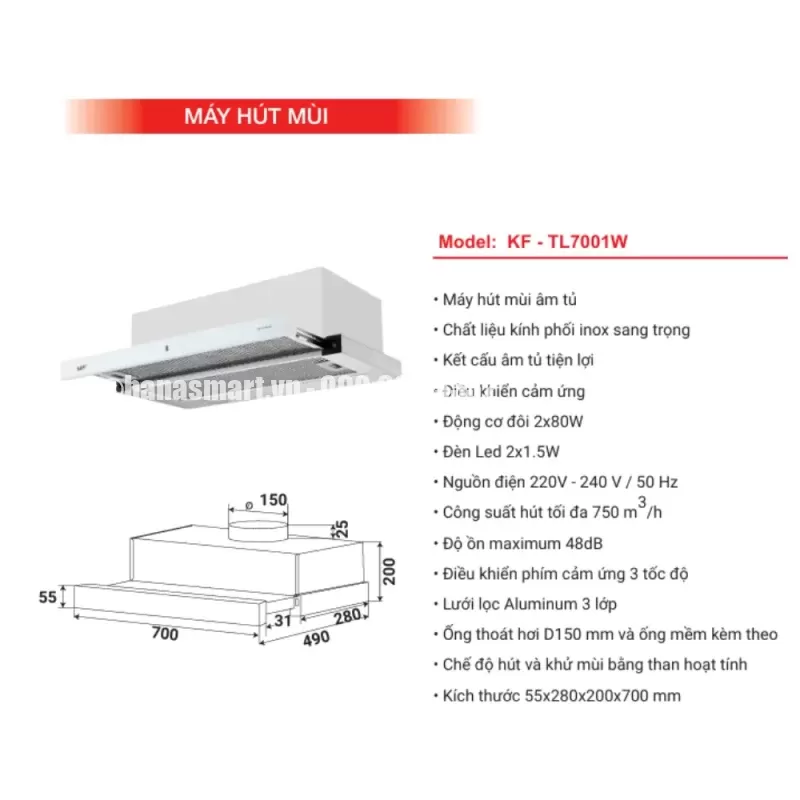 Máy hút mùi KAFF KF-TL7001W