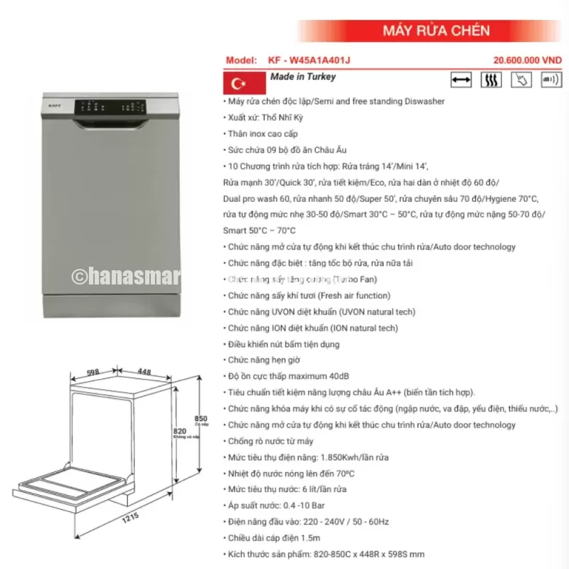 Máy rửa chén KAFF KF-W45A1A401J