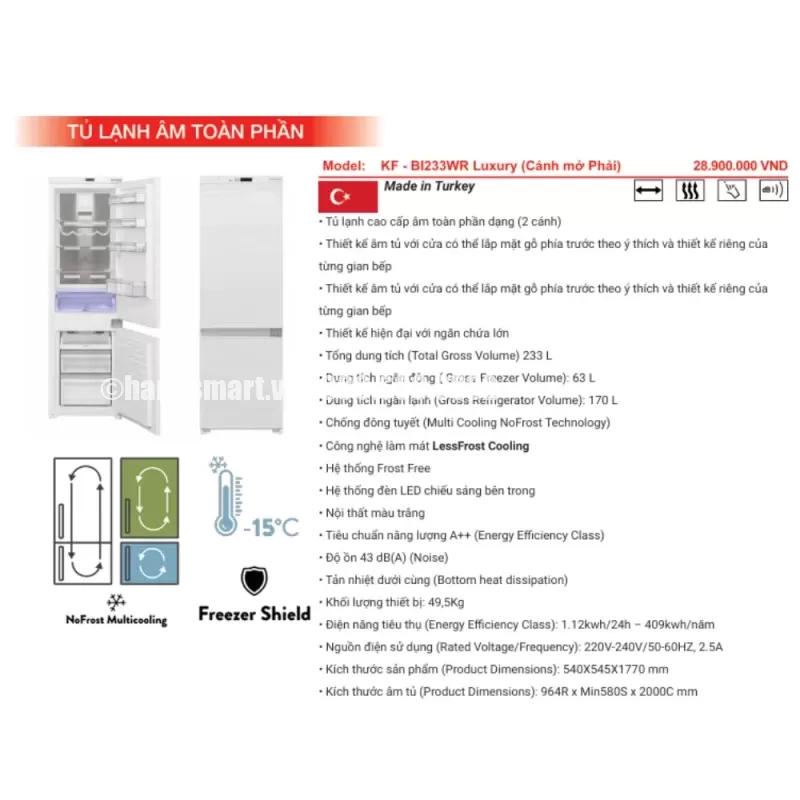 Tủ lạnh KAFF KF-BI233WR Luxury