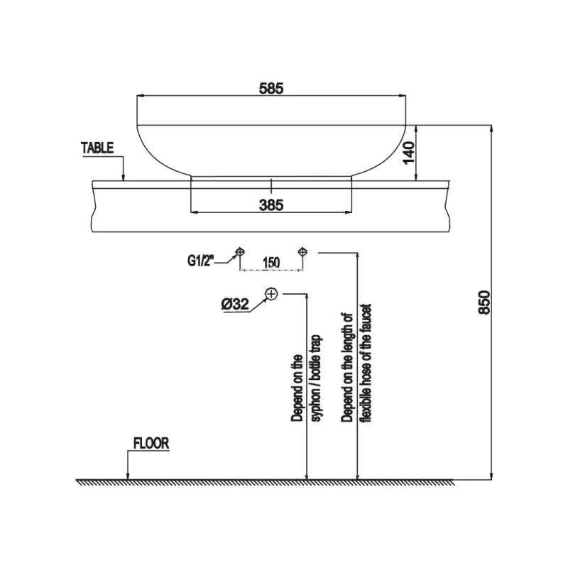 Chậu lavabo đặt bàn Hafele 588.79.030 Sapporo 585 - chau lavabo dat ban hafele 588 79 030 sapporo 5854