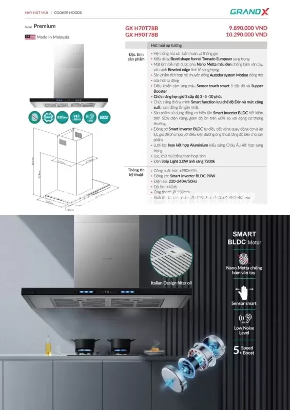 Máy hút mùi áp tường GrandX GX H70T78B - may hut mui ap tuong grandx gx h70t78b 2