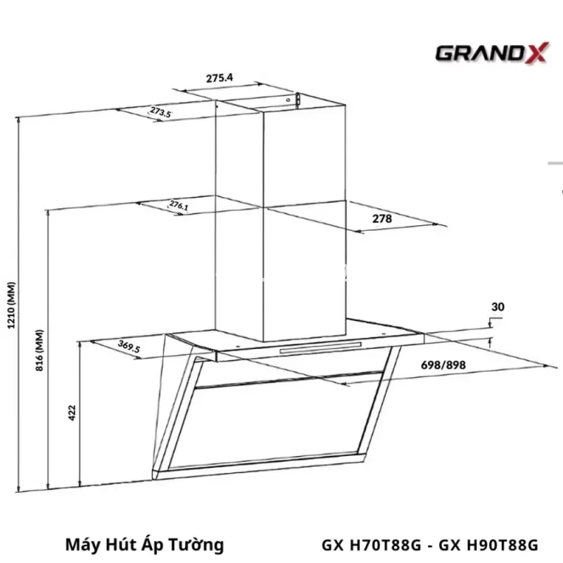 Máy hút mùi áp tường GrandX GX H70T88G - may hut mui ap tuong grandx gx h70t88g 4