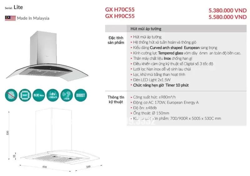 Máy hút mùi GrandX GX H70C55 - may hut mui grandx gx h70c557