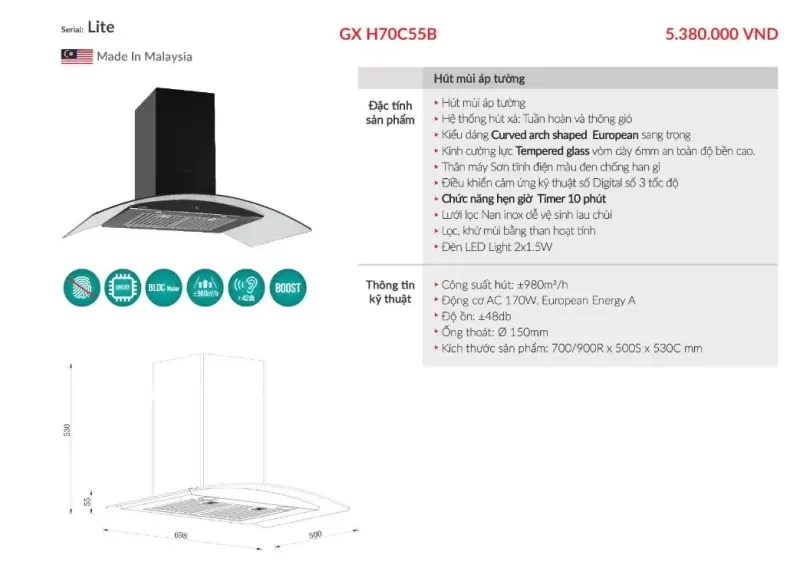 Máy hút mùi GrandX GX H70C55B - may hut mui grandx gx h70c55b5