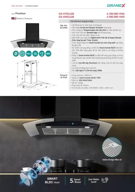 Máy hút mùi GrandX GX H70C62B - may hut mui grandx gx h70c62b7