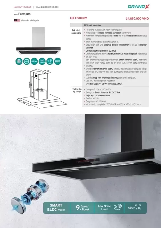 Máy hút mùi GrandX GX H90IL89 - may hut mui grandx gx h90il8911