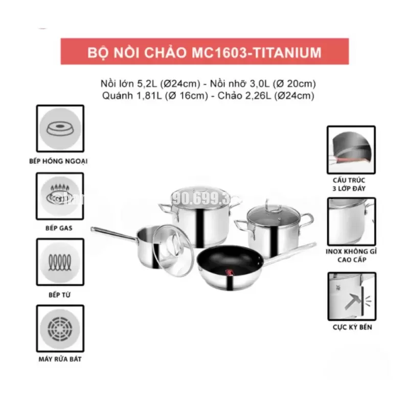 Bộ nồi inox EUROSUN MC1603-Titanium