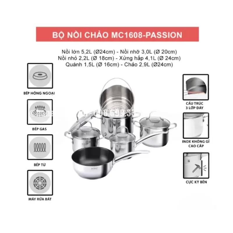 Bộ nồi inox EUROSUN MC1608-Passion