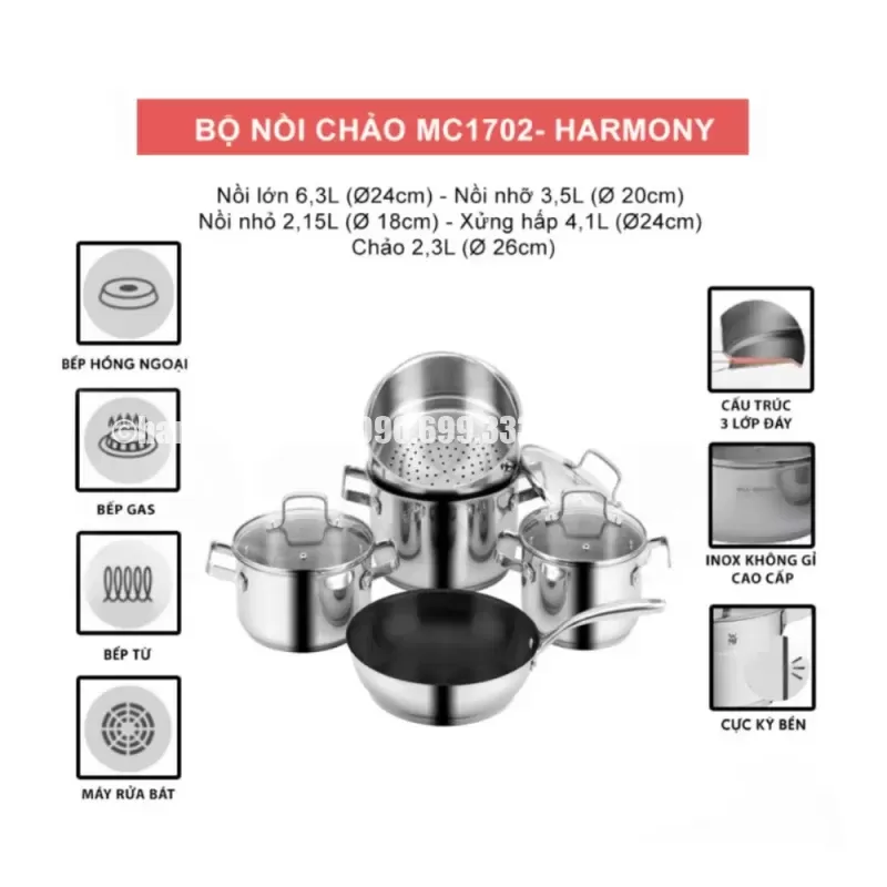 Bộ nồi inox EUROSUN MC1702-Harmony