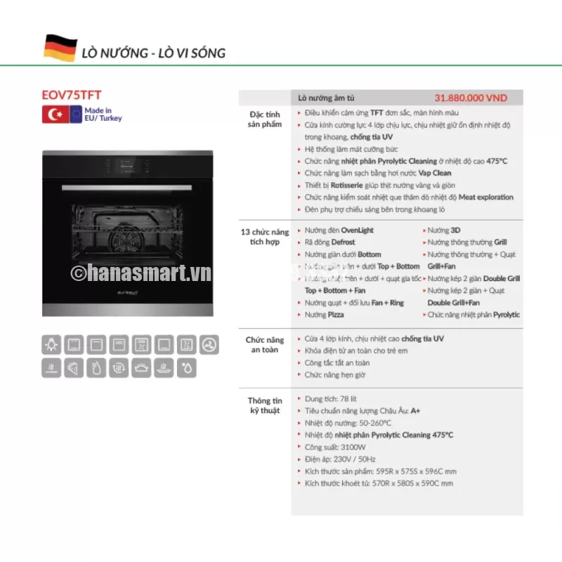 Lò nướng EUROSUN EOV75TFT