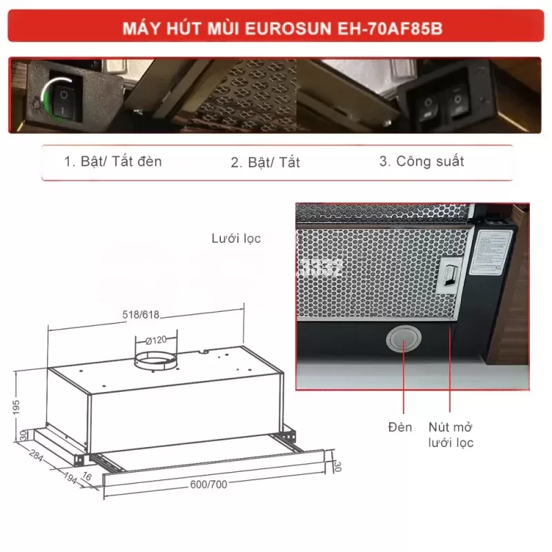 Máy hút mùi EUROSUN EH-70AF85B 