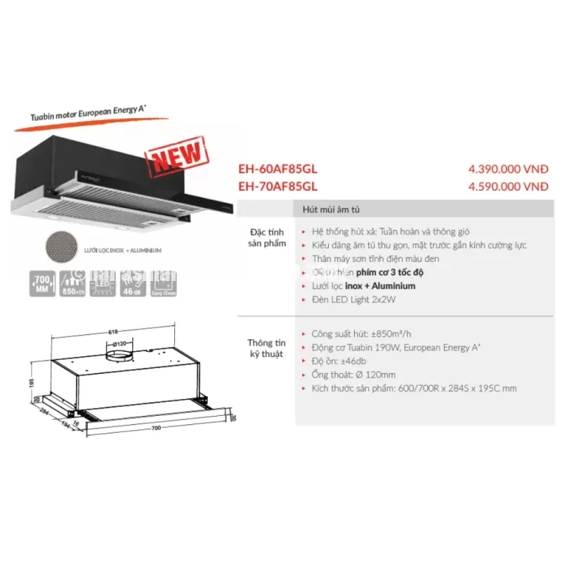 Máy hút mùi EUROSUN EH-70AF85GL