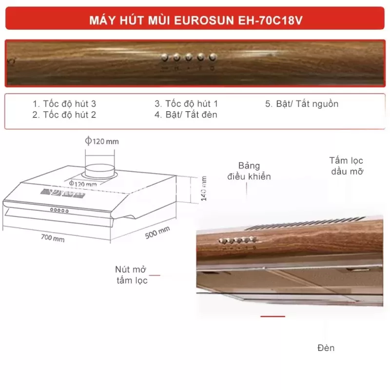 Máy hút mùi EUROSUN EH-70C18V