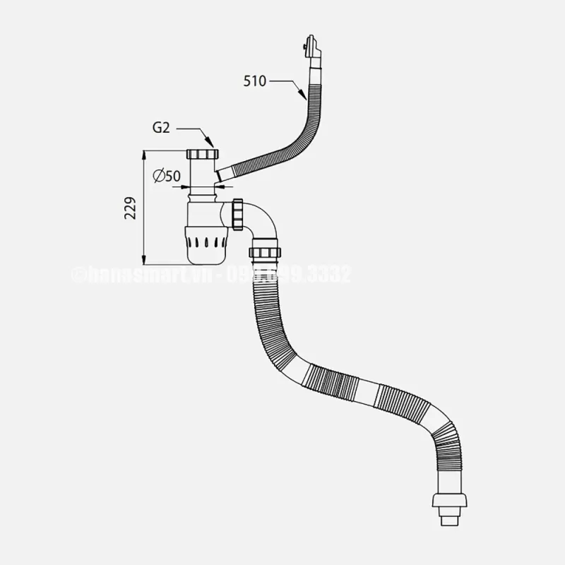 Siphon chậu rửa bát 2 hố Kluger KSP-302