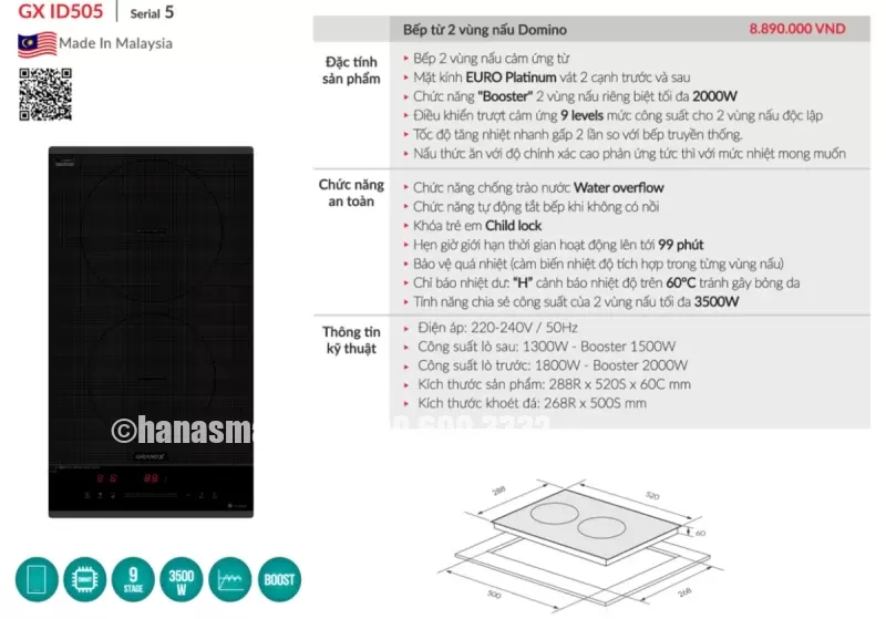 Bếp từ domino GrandX GX ID505 - bep tu domino grandx gx id505 1