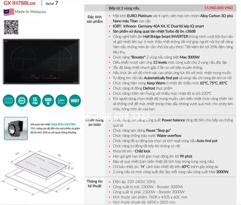 Bếp từ GrandX GX IH788LUX - bep tu grandx gx