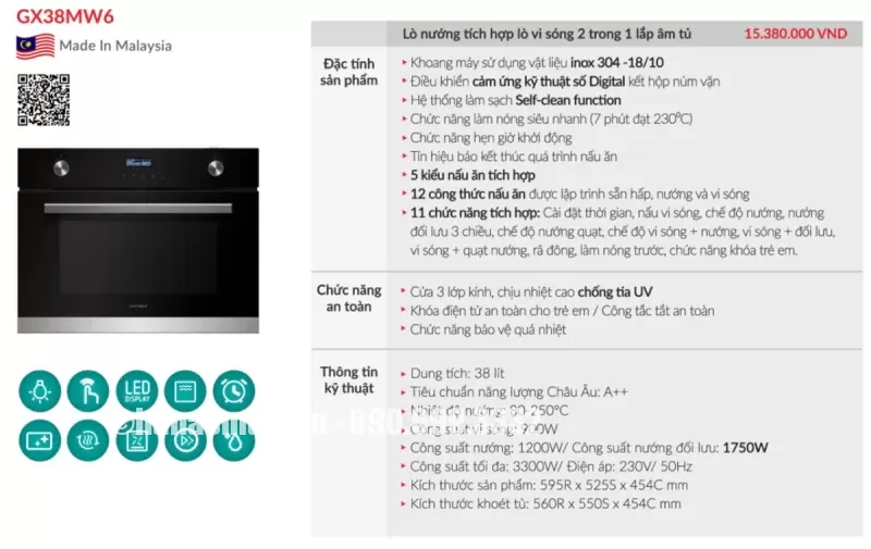 Lò nướng kết hợp vi sóng GrandX GX38MW6 - lo nuong ket hop vi song grandx