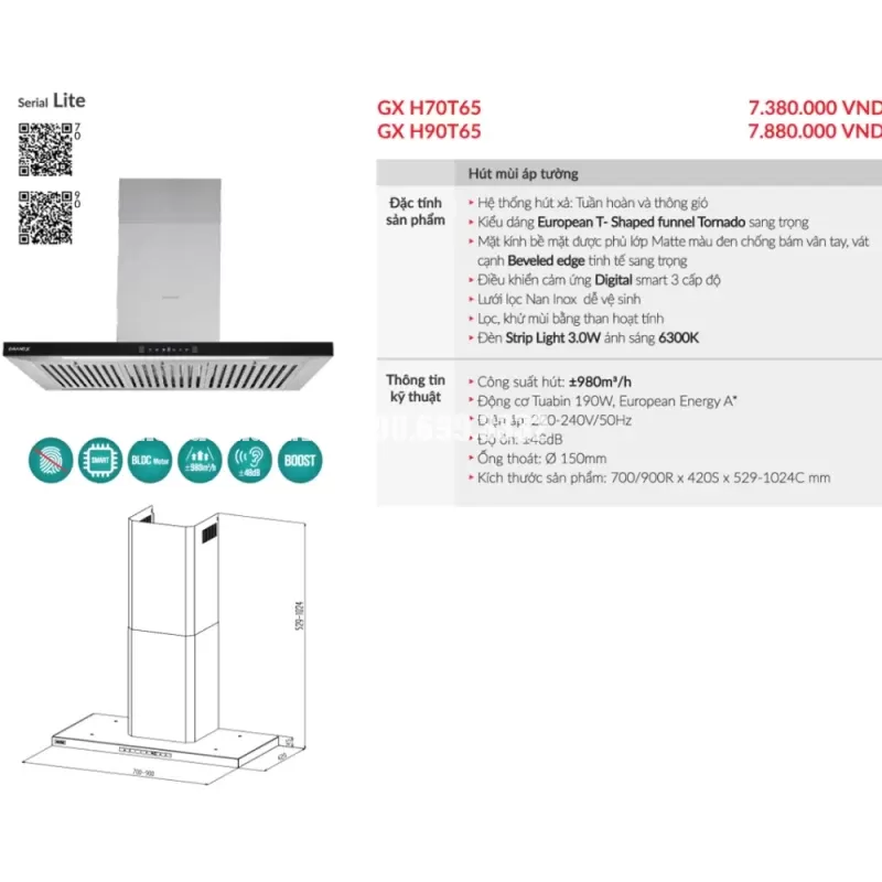 Máy hút mùi áp tường GrandX GX H90T65 - may hut mui ap tuong grandx gx h90t65 1