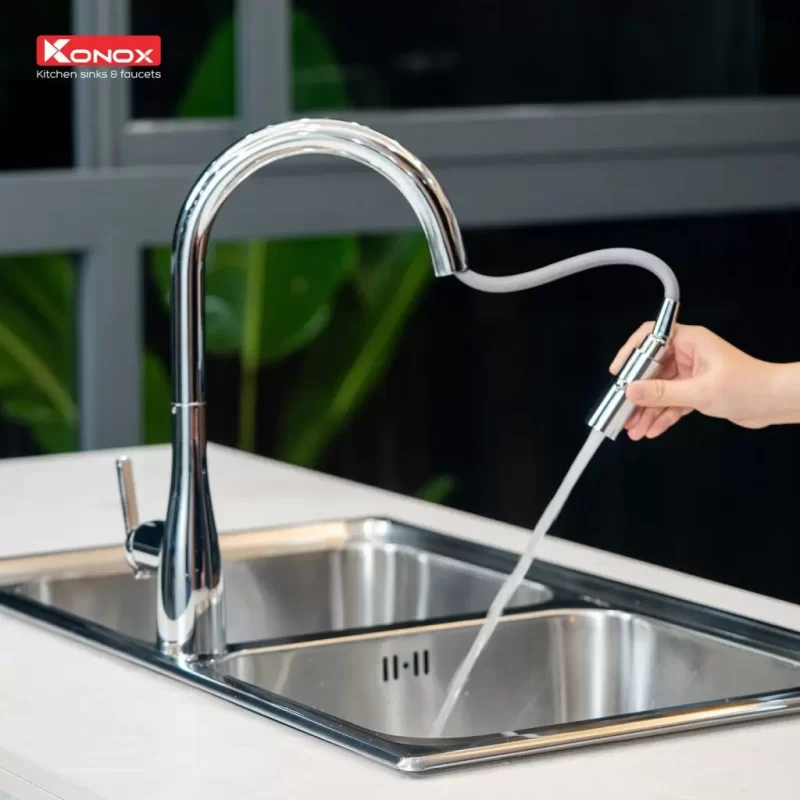 Vòi rửa bát KONOX Curva Chrome 22 Vòi rửa bát KONOX Curva Chrome