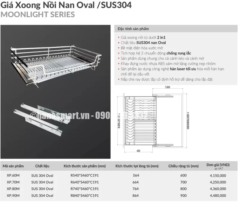 Giá xoong nồi tủ dưới GrandX XP.80M - gia xoong noi tu duoi grandx xp 80m 3