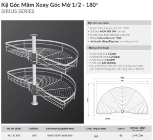 Kệ góc mâm xoay 1/2 GrandX XC.180.80S - ke goc mam xoay 1 2 grandx xc 180 80s 2