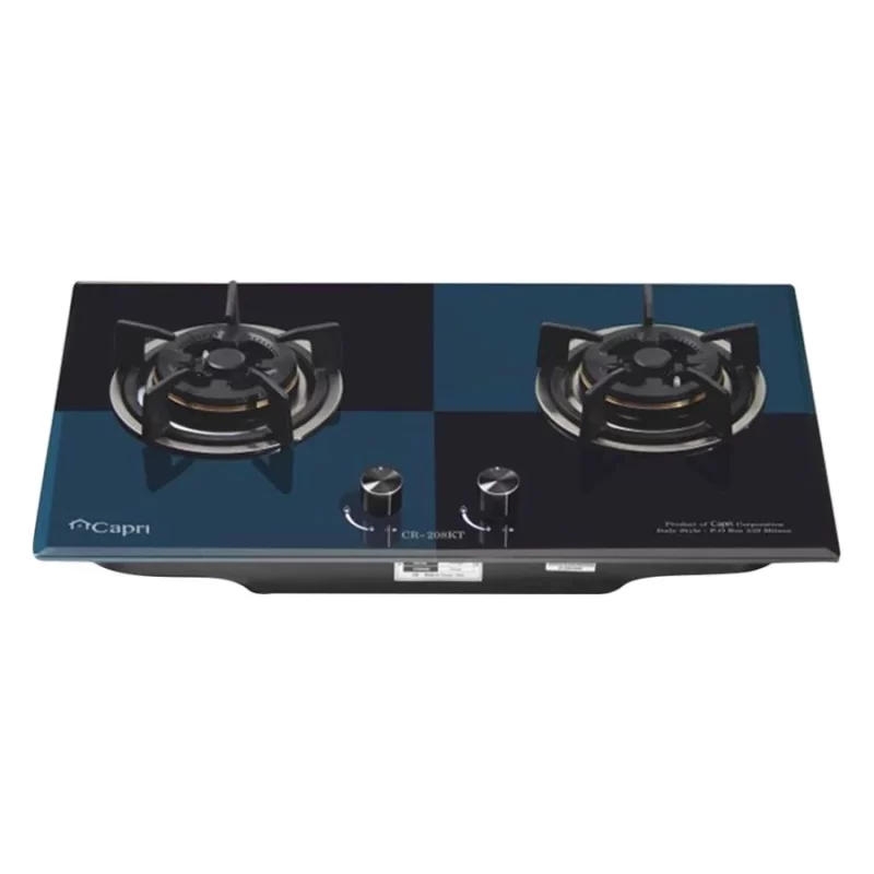 Bếp gas âm kính 2 lò Capri CR-208KT Black Green -