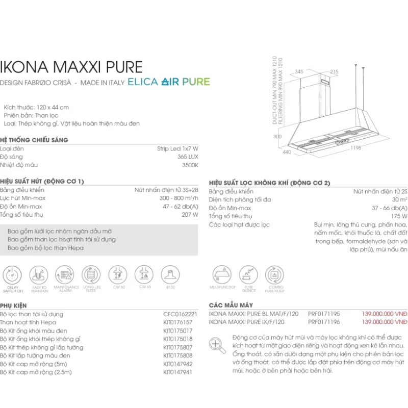 Máy hút mùi Elica IKONA MAXXI PURE BL MAT/F/120 PRF0171195 - may hut mui elica ikona maxxi pure bl mat f 120 prf0171195 1