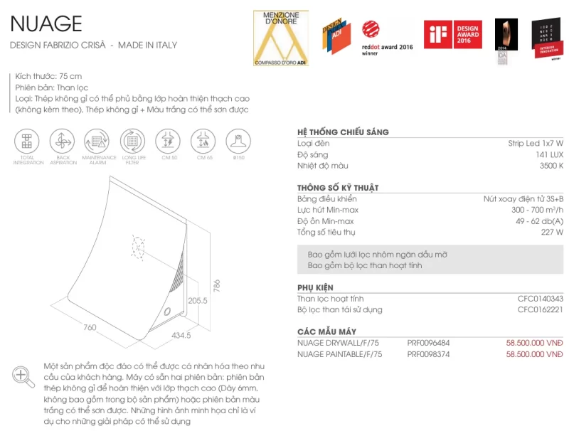 Máy hút mùi Elica NUAGE DRYWALL/F/75 PRF0096484 12 Máy hút mùi Elica NUAGE DRYWALL/F/75 PRF0096484