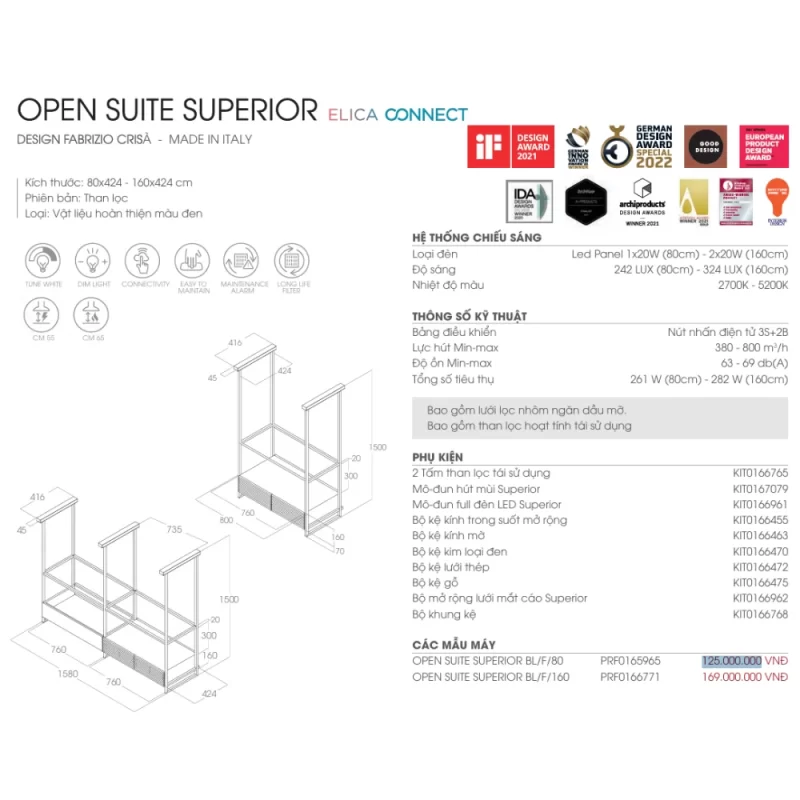 Máy hút mùi Elica OPEN SUITE SUPERIOR BL/F/80 PRF0165965 14 Máy hút mùi Elica OPEN SUITE SUPERIOR BL/F/80 PRF0165965