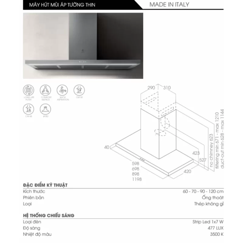 Máy hút mùi Elica THIN IX/A/70 PRF0144971 16 Máy hút mùi Elica THIN IX/A/70 PRF0144971