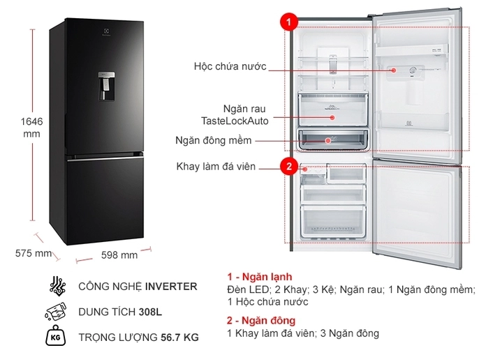 Tủ lạnh ELECTROLUX EBB3462K-H 18 Tủ lạnh ELECTROLUX EBB3462K-H