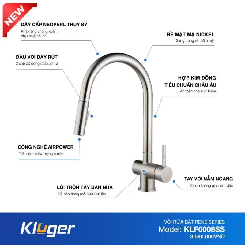 Vòi rửa bát KLUGER KLF0008SS 4 Vòi rửa bát KLUGER KLF0008SS