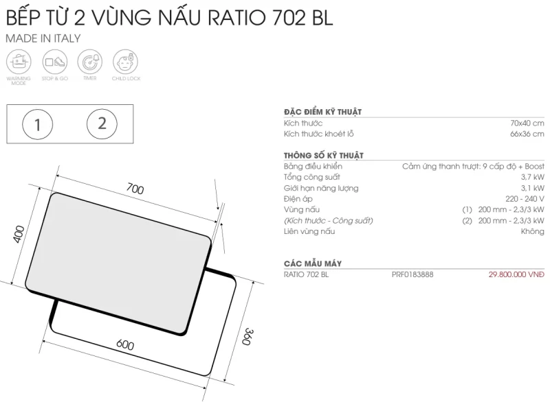 Bếp điện từ đôi ELICA RATIO 702 BL PRF0183888 13 Bếp điện từ đôi ELICA RATIO 702 BL PRF0183888