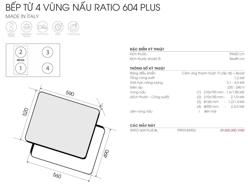Bếp điện từ ELICA RATIO 604 PLUS BL PRF0183903 14 Bếp điện từ ELICA RATIO 604 PLUS BL PRF0183903