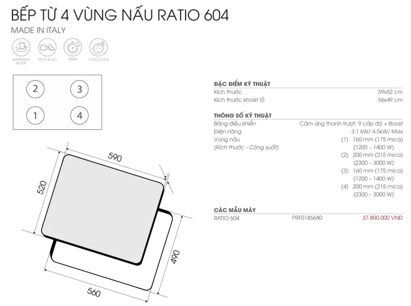 Bếp điện từ ELICA RATIO 604 PRF0185680 16 Bếp điện từ ELICA RATIO 604 PRF0185680
