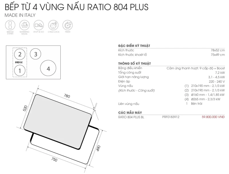 Bếp điện từ ELICA RATIO 804 PLUS BL PRF0183912 18 Bếp điện từ ELICA RATIO 804 PLUS BL PRF0183912