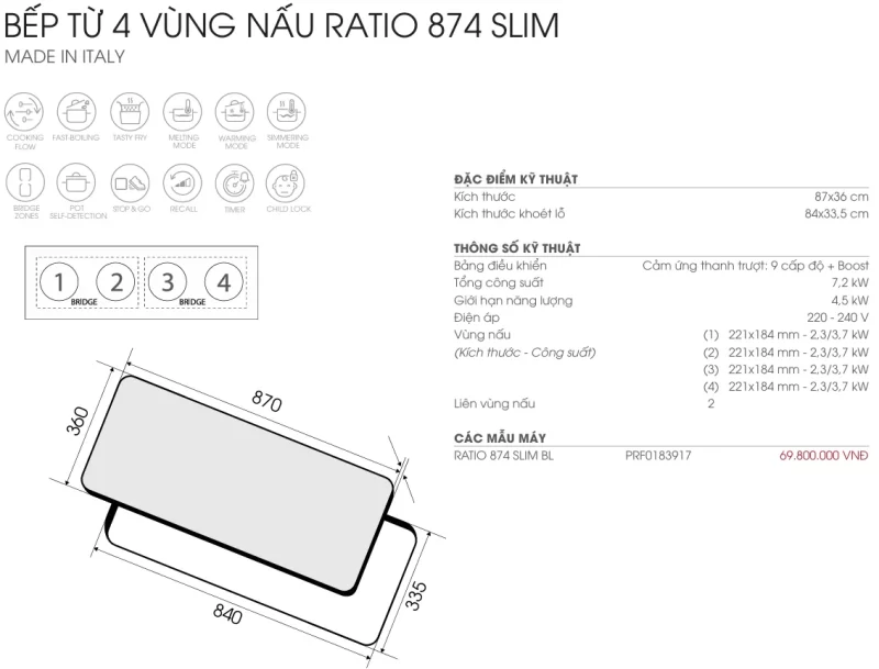 Bếp điện từ ELICA RATIO 874 SLIM BL PRF0183917 20 Bếp điện từ ELICA RATIO 874 SLIM BL PRF0183917