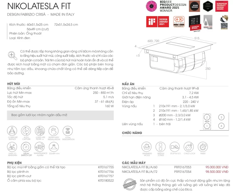 Bếp từ kết hợp hút mùi Elica NIKOLATESLA FIT BL/A/72 PRF0167054 16 Bếp từ kết hợp hút mùi Elica NIKOLATESLA FIT BL/A/72 PRF0167054