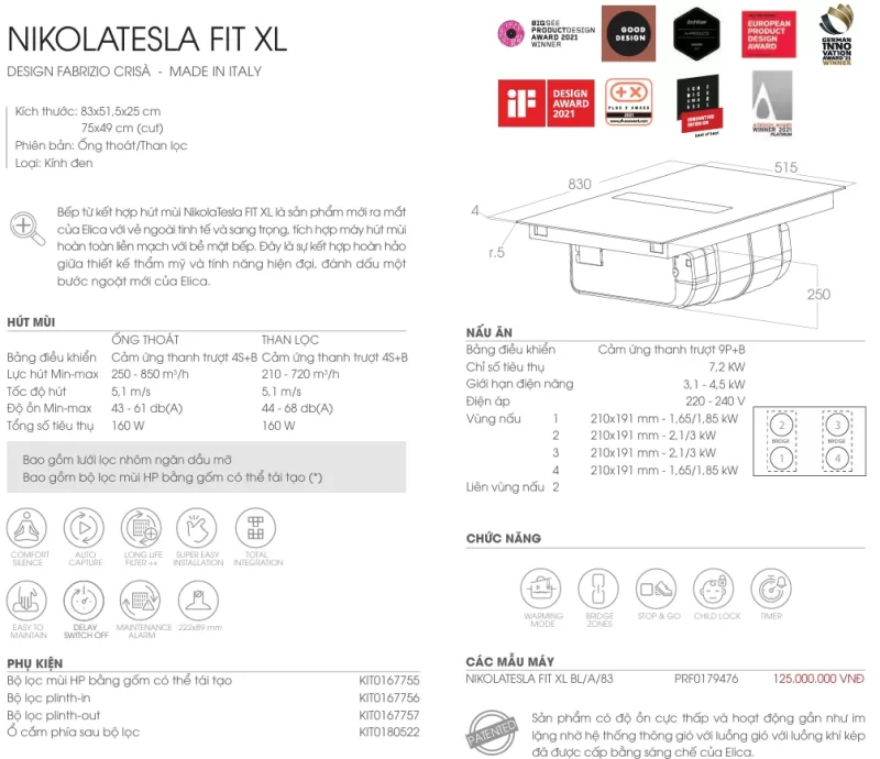 Bếp từ kết hợp hút mùi Elica NIKOLATESLA FIT XL BL/A/83 PRF0179476 12 Bếp từ kết hợp hút mùi Elica NIKOLATESLA FIT XL BL/A/83 PRF0179476