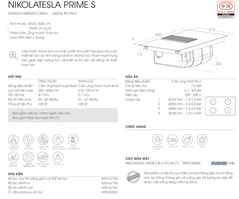 Bếp từ kết hợp hút mùi Elica NIKOLATESLA PRIME S BL/F PO/83 PRF0185060 12 Bếp từ kết hợp hút mùi Elica NIKOLATESLA PRIME S BL/F PO/83 PRF0185060