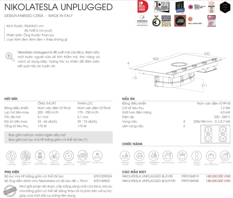 Bếp từ kết hợp hút mùi Elica NIKOLATESLA UNPLUGGED BL/F/90 PRF0184019 16 Bếp từ kết hợp hút mùi Elica NIKOLATESLA UNPLUGGED BL/F/90 PRF0184019