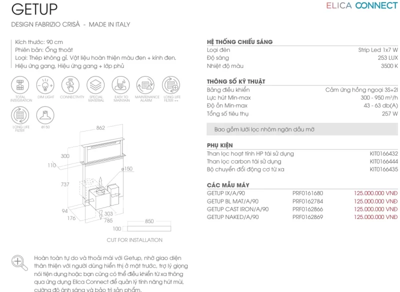 Máy hút mùi Elica GETUP CAST IRON/A/90 PRF0162866 16 Máy hút mùi Elica GETUP CAST IRON/A/90 PRF0162866