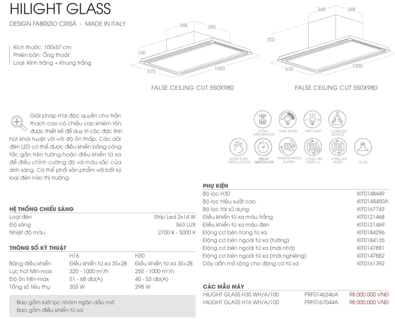 Máy hút mùi Elica HILIGHT GLASS H16 WH/A/100 PRF0167044A 8 Máy hút mùi Elica HILIGHT GLASS H16 WH/A/100 PRF0167044A