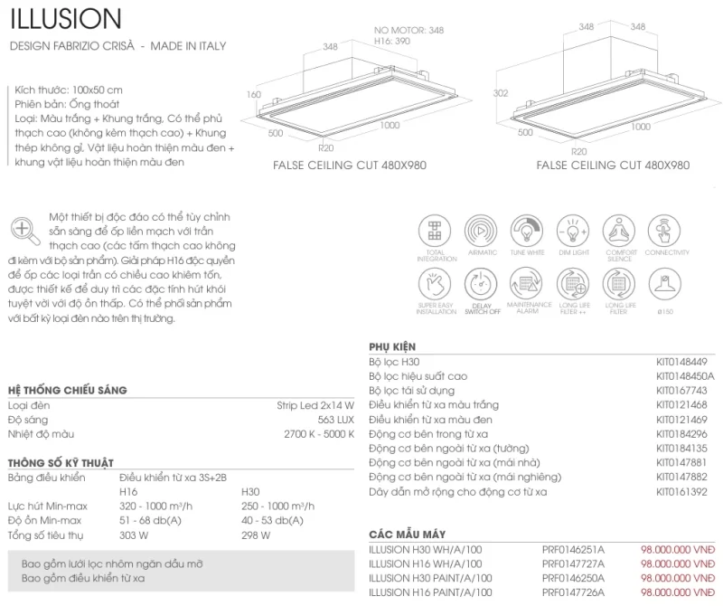 Máy hút mùi Elica ILLUSION H16 WH/A/100 PRF0147727A 16 Máy hút mùi Elica ILLUSION H16 WH/A/100 PRF0147727A