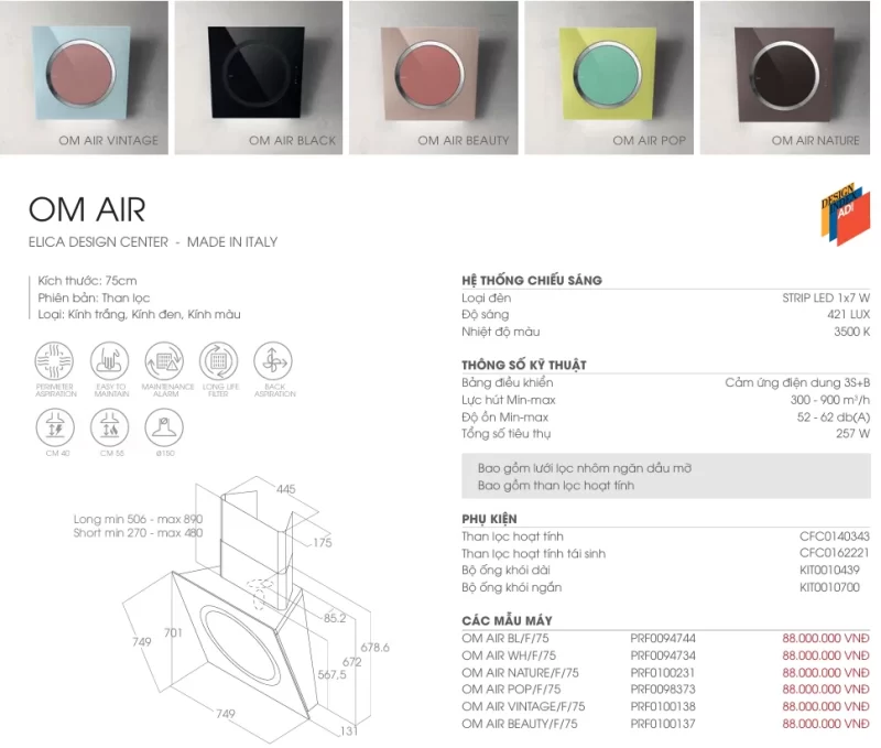 Máy hút mùi Elica OM AIR POP/F/75 PRF0098373 14 Máy hút mùi Elica OM AIR POP/F/75 PRF0098373