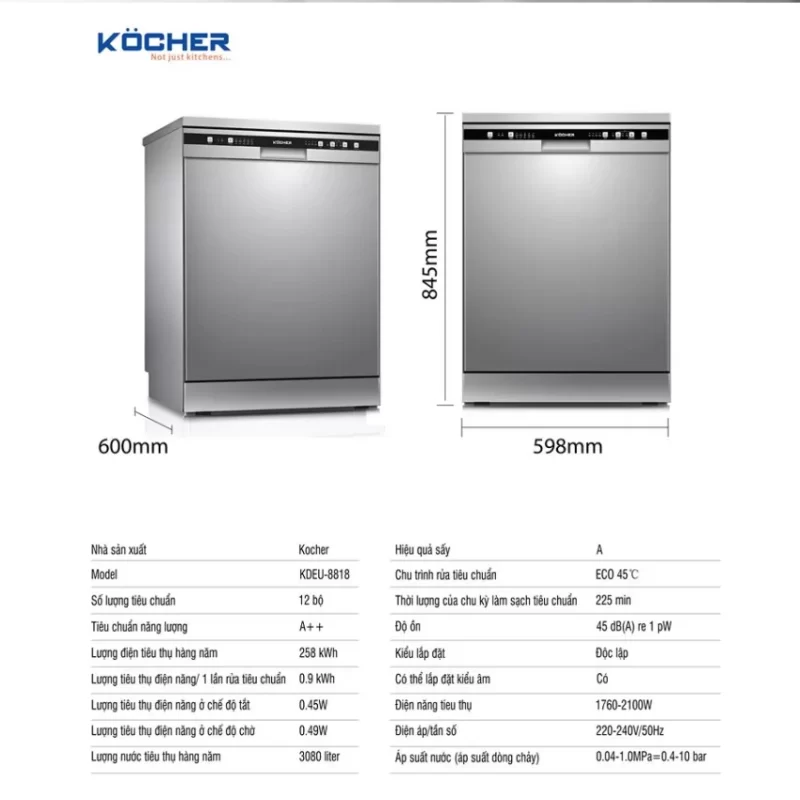 Máy rửa bát Kocher KDEU-8818 17 Máy rửa bát Kocher KDEU-8818