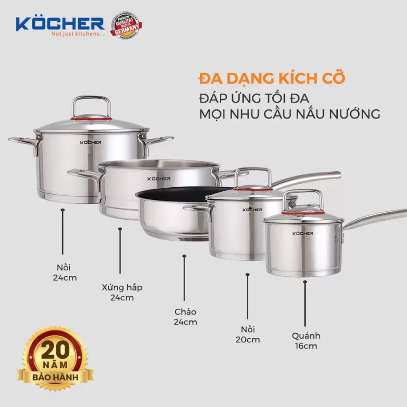 Bộ nồi chảo 5 món Kocher Berlin 21 Bộ nồi chảo 5 món Kocher Berlin